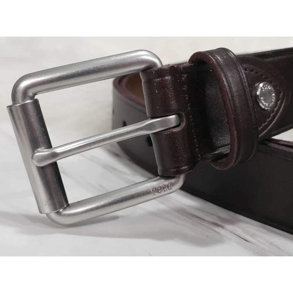 MEN'S POLO RALPH LAUREN DARK BROWN‎ GENUINE LEATHER BELT SIZE 38 SMOOTH PREPPY